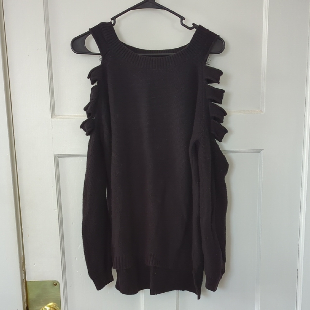 Forever 21 Black Cold-Shoulder Ladder-Detail Sweater